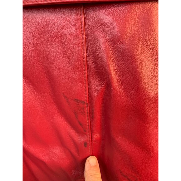 VTG 90s Terry Lewis Red Leather Coat Fur Collar Thermolite Lining XS 9029 NWD - Picture 15 of 16